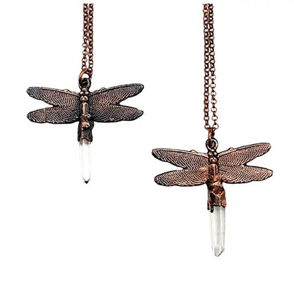 Quartz Crystal Dragonfly Necklace - Copper