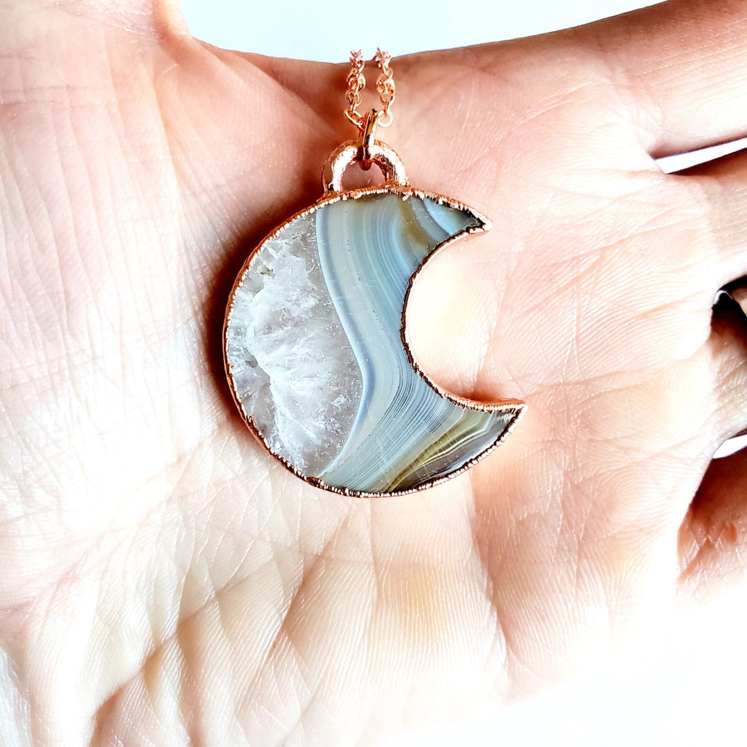 Crystalline Agate Moon Necklace