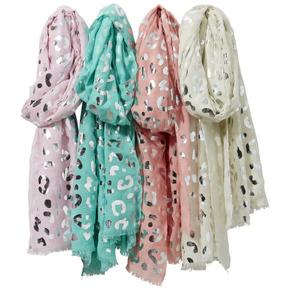 Silver Foil Leopard Print Scarf