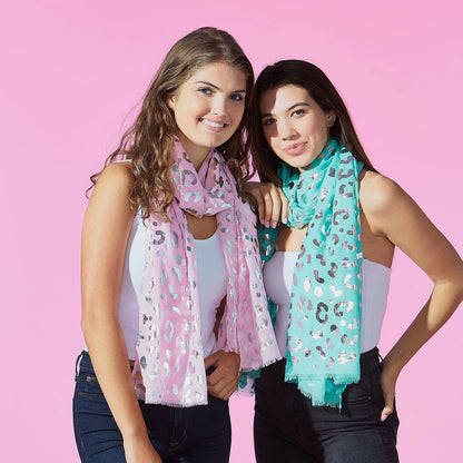 Silver Foil Leopard Print Scarf