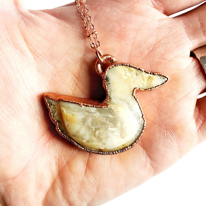 Moss Agate Duck Neckace