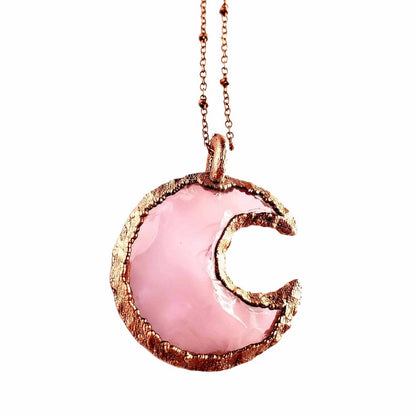 Knapped Rose Quartz Crescent Moon Necklace