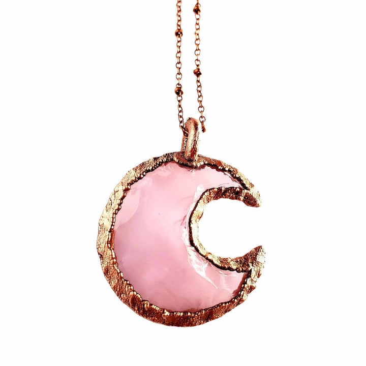 Knapped Rose Quartz Crescent Moon Necklace
