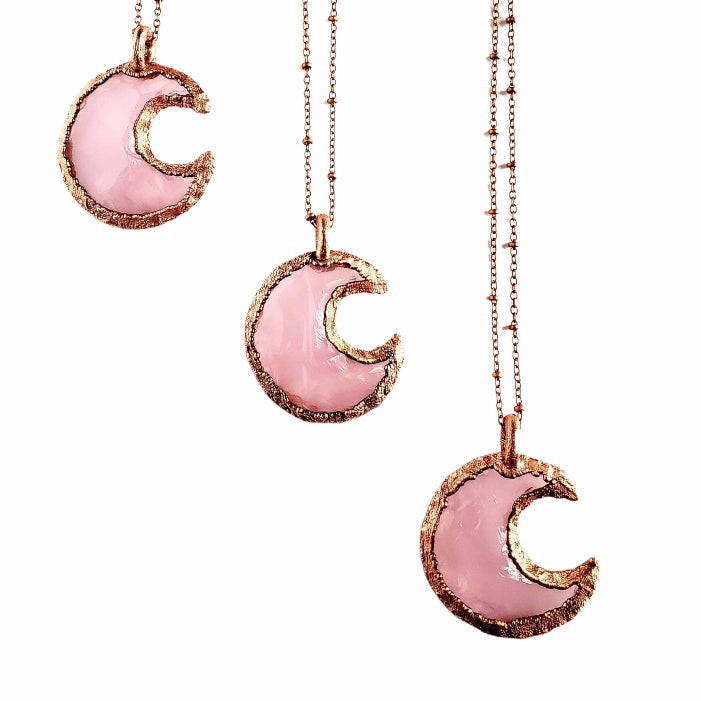 Knapped Rose Quartz Crescent Moon Necklace
