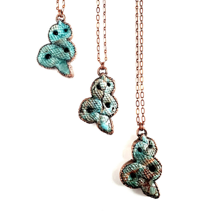 Merging Metals Carved Apatite Serpent Necklace