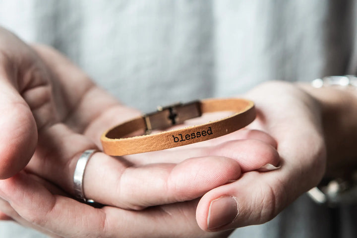 'Blessed' Thin Leather Bracelet