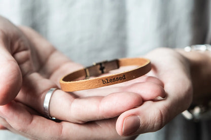 'Blessed' Thin Leather Bracelet
