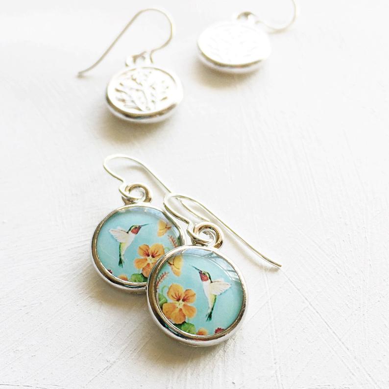 Seed & Sky Blue Hummingbird Earrings