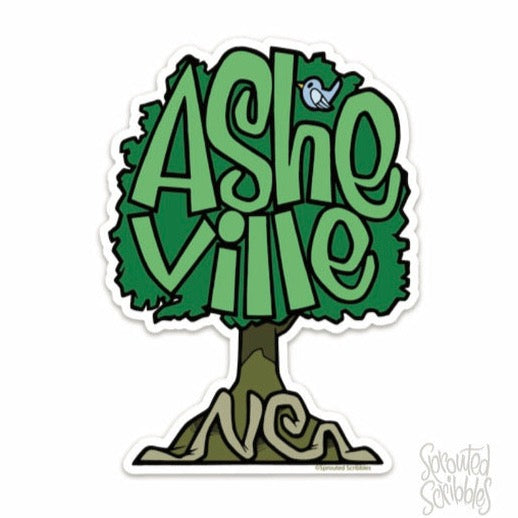 Asheville Tree With Bird Sticker